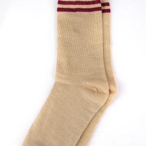 Beige with maroon piping